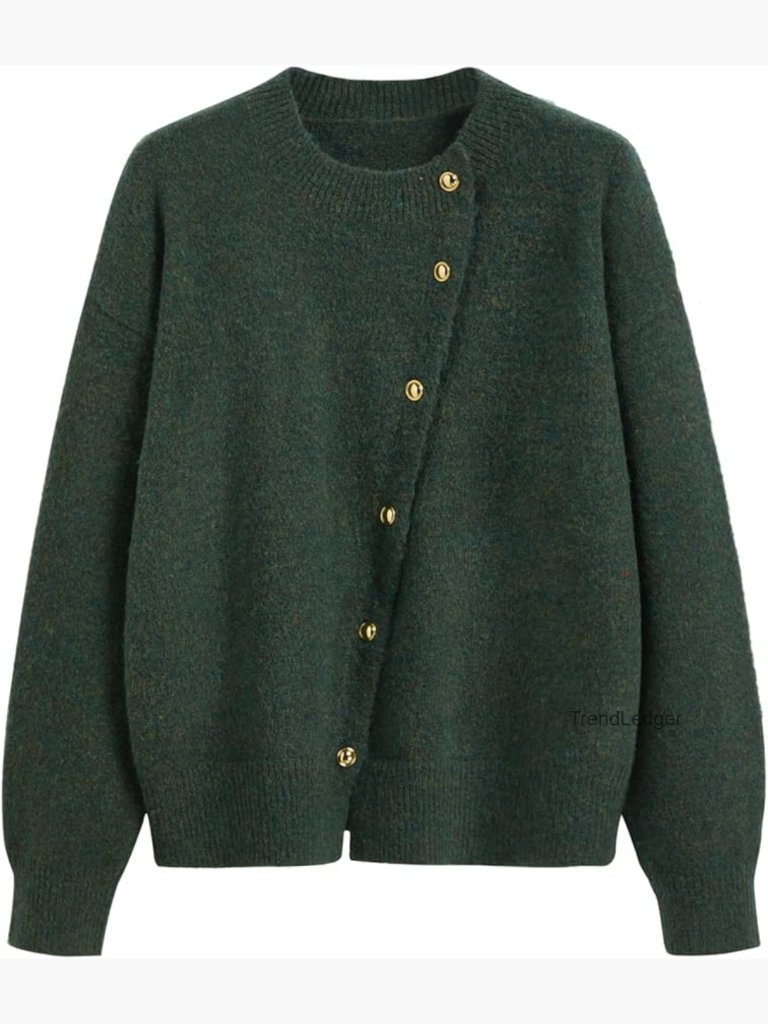 Wool Blend Knit Cardigan Crew Neck Button Down Long Sleeve Loose Fit Fall